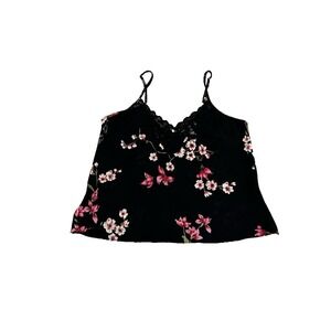Oscar de la Renta Pink Label Floral Cami Top Black Lace Trim Sleeveless Medium